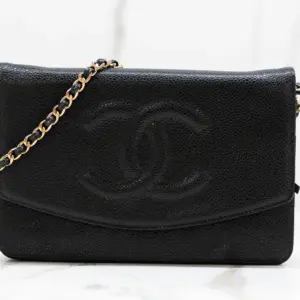 Chanel Black Caviar Leather Timeless Wallet On Chain