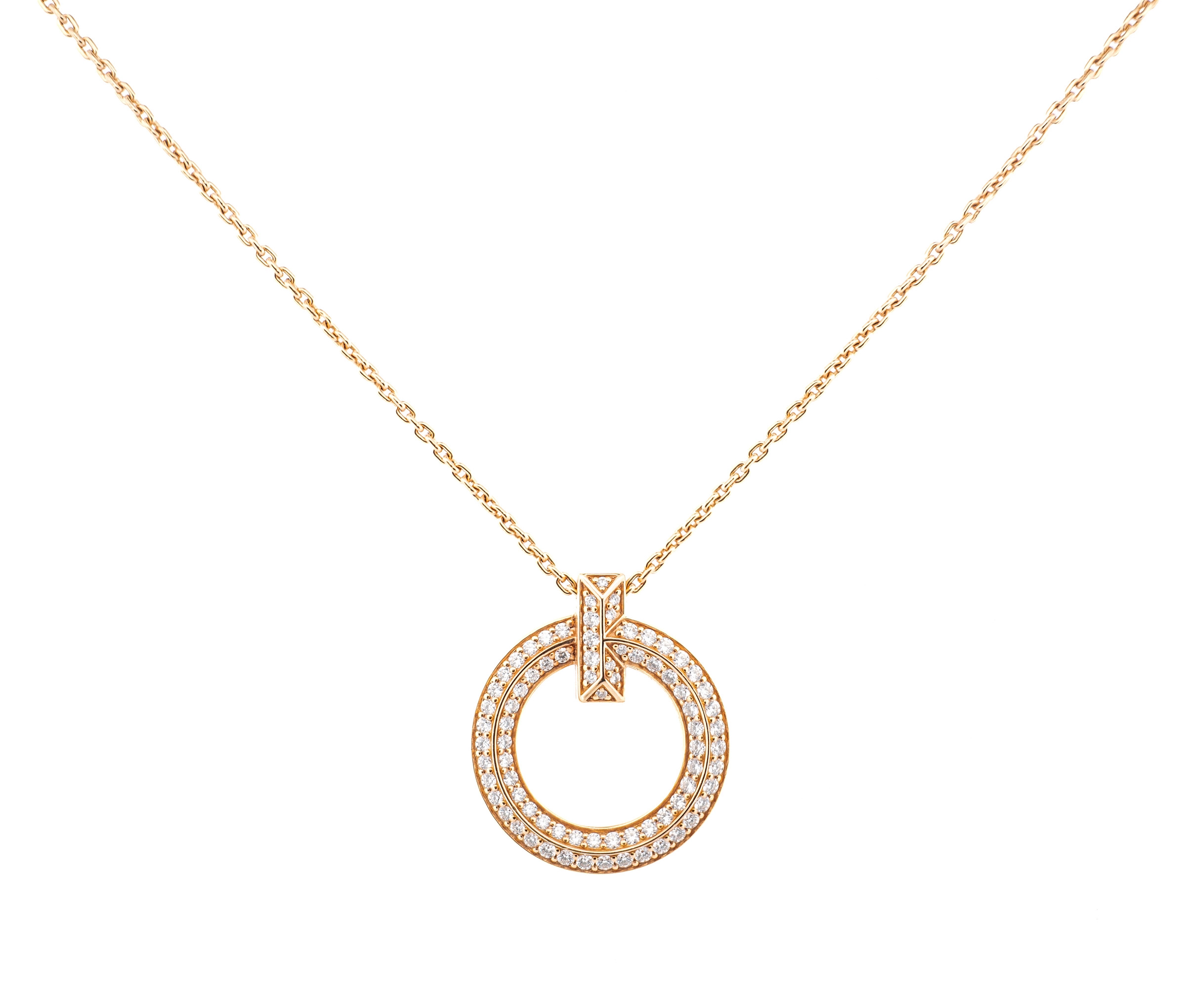 18k Rose Gold Tiffany and Co T1 Circle Pendant with Pavé Diamonds - Image 2