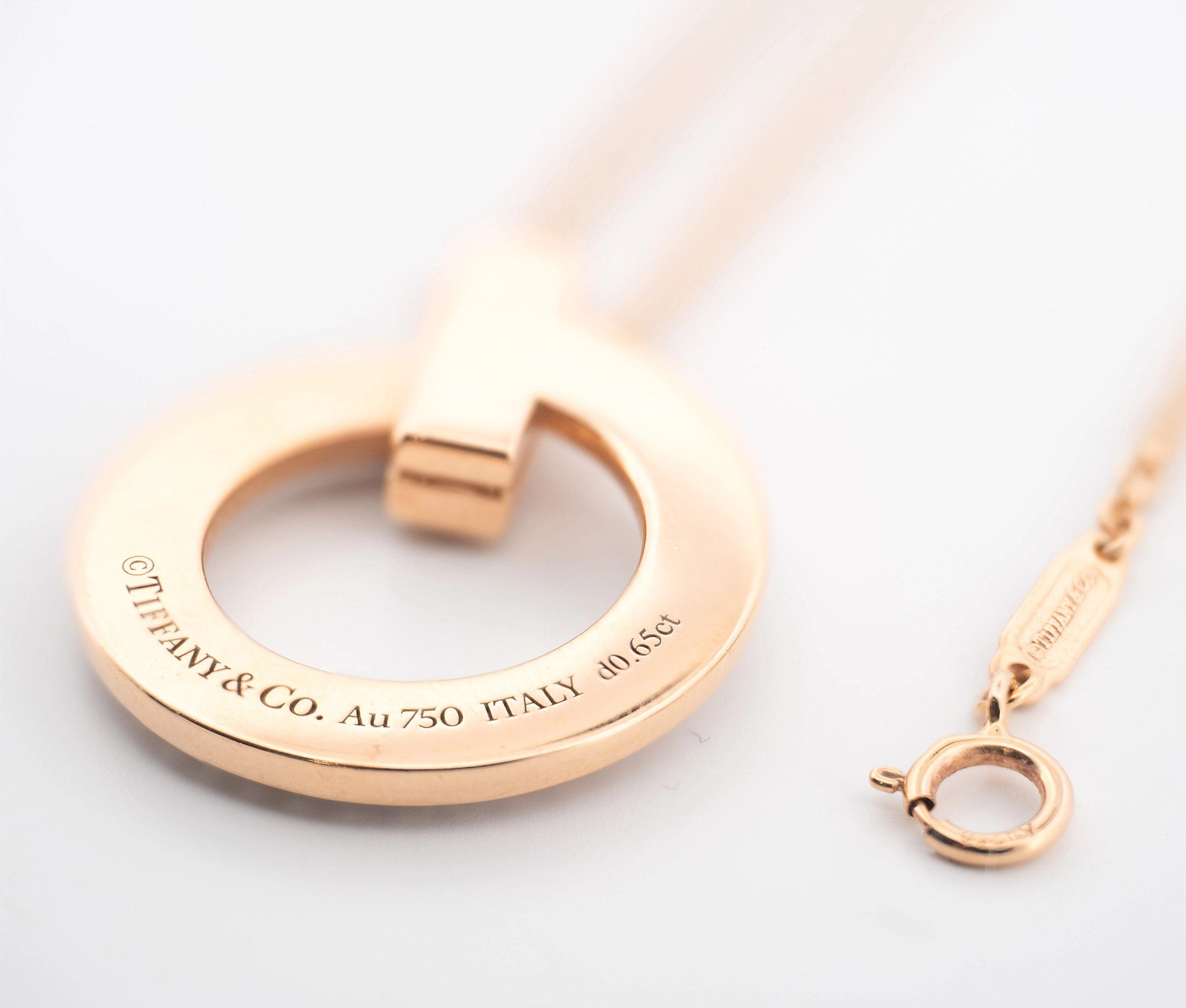 18k Rose Gold Tiffany and Co T1 Circle Pendant with Pavé Diamonds - Image 3
