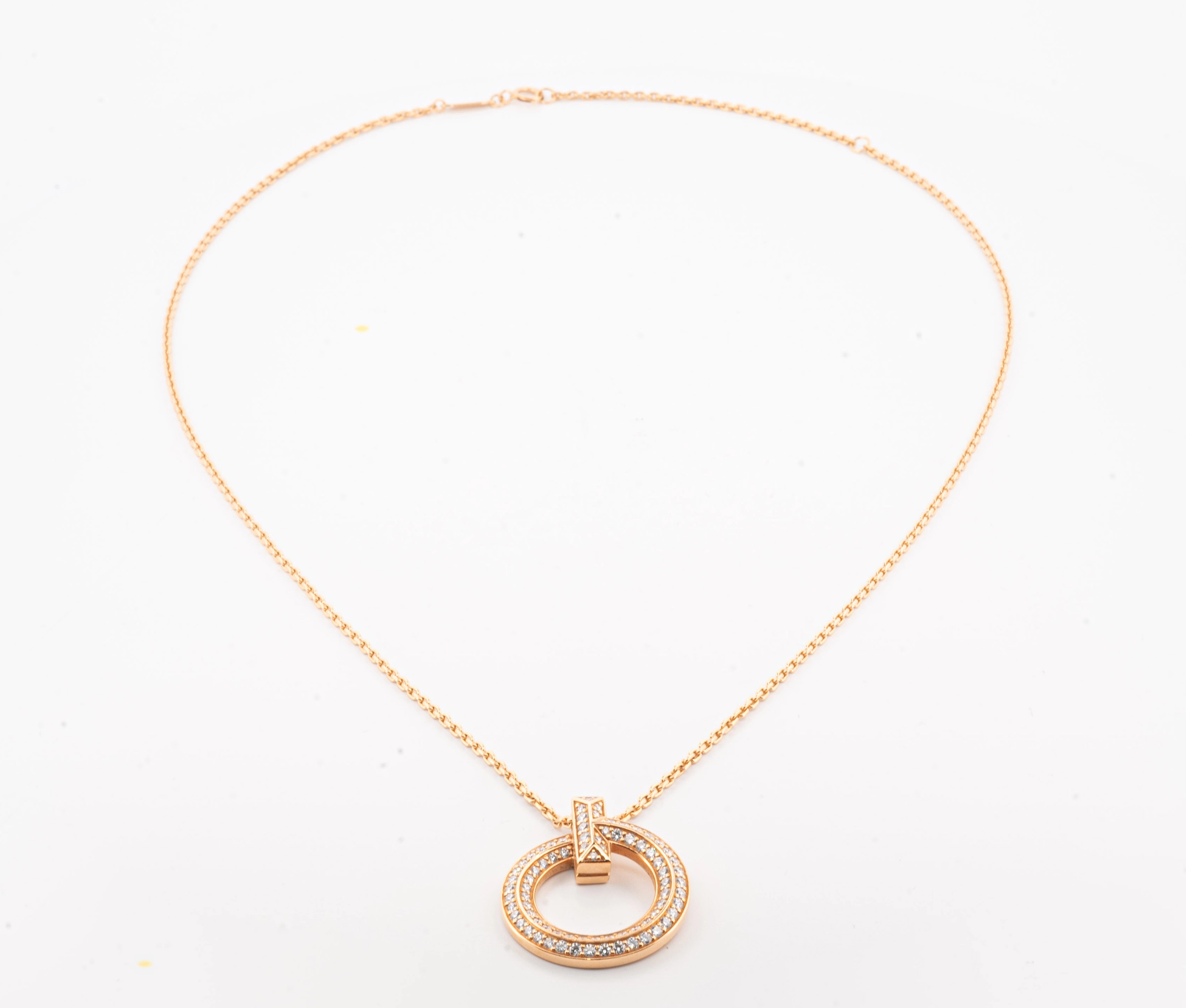 18k Rose Gold Tiffany and Co T1 Circle Pendant with Pavé Diamonds - Image 4