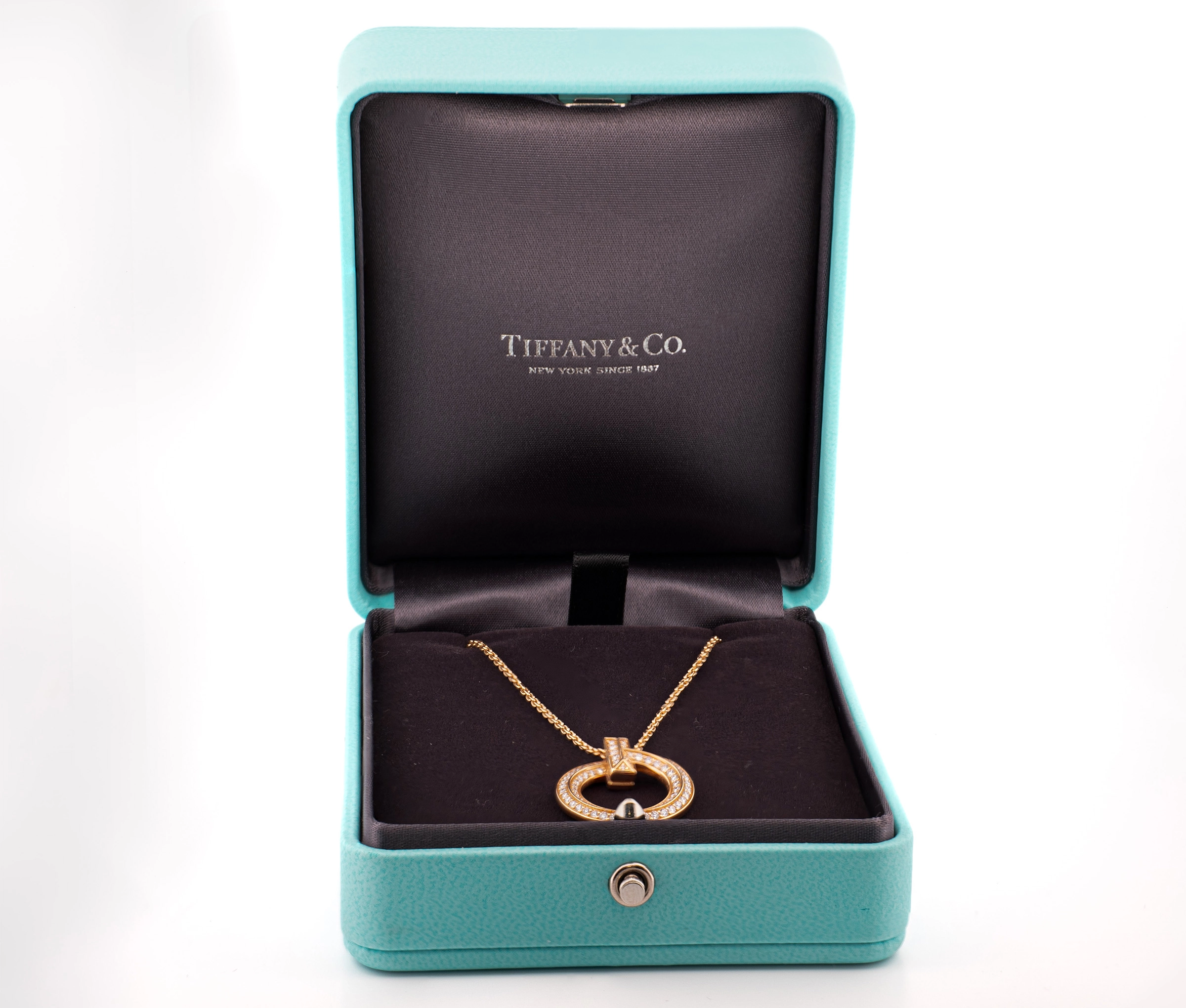 18k Rose Gold Tiffany and Co T1 Circle Pendant with Pavé Diamonds - Image 5