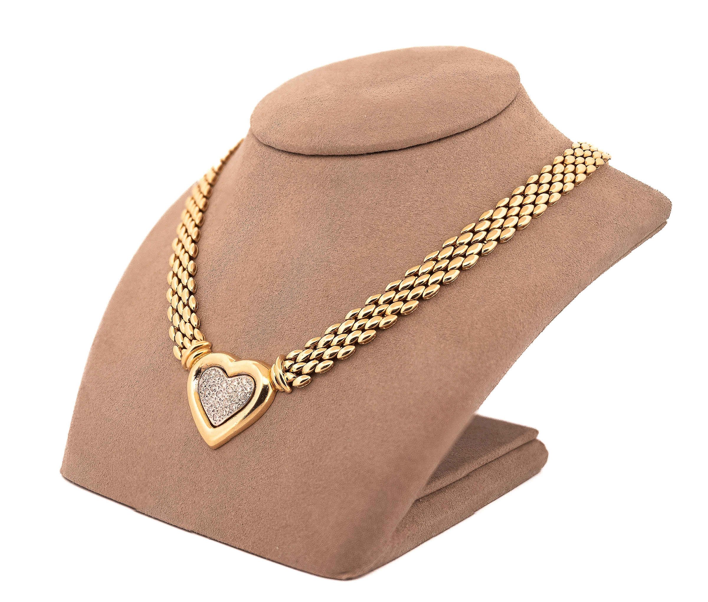 14k Yellow Gold 0.94 Ct Pave Diamond Heart Necklace With Panther Link Chain - Image 3