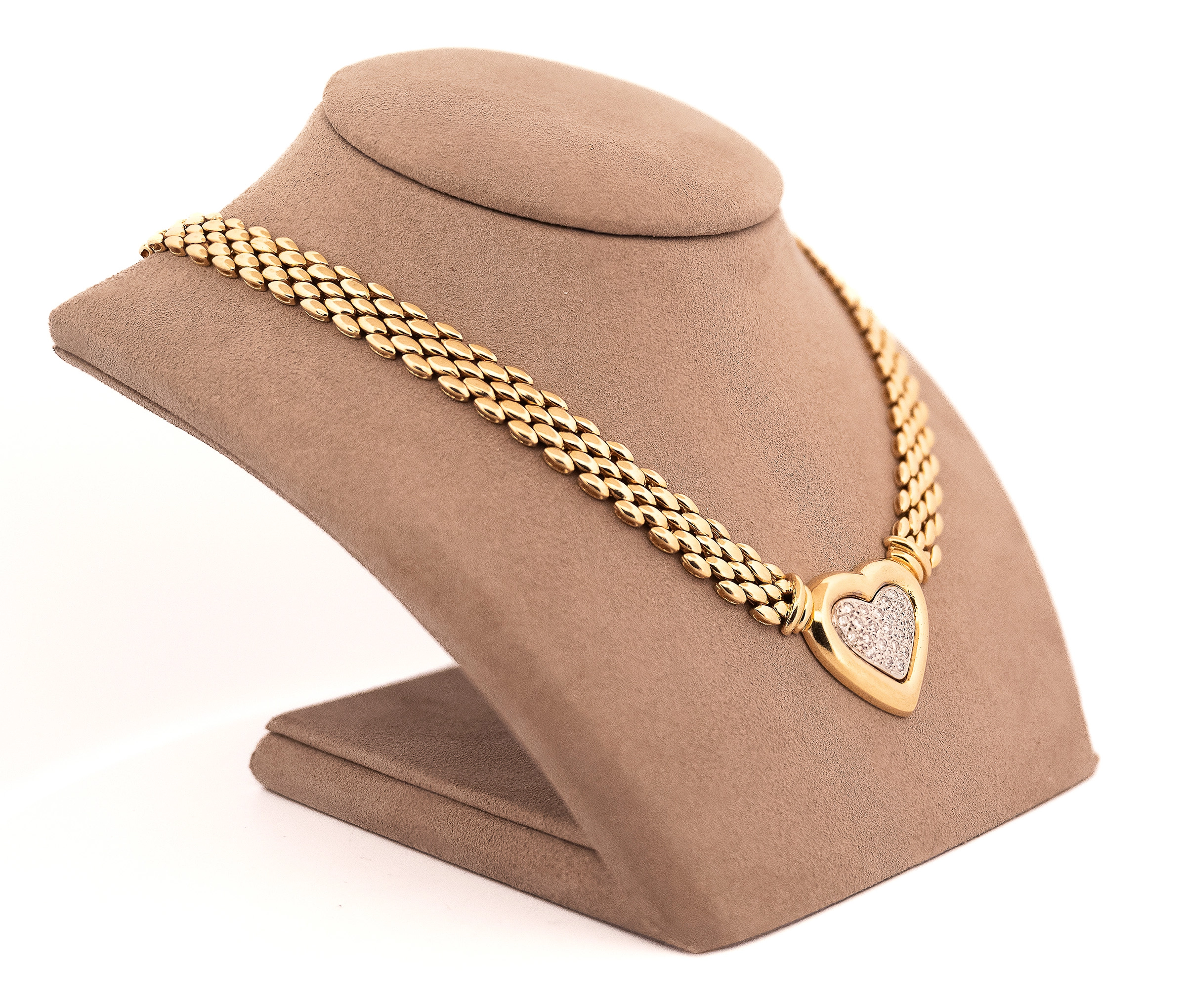 14k Yellow Gold 0.94 Ct Pave Diamond Heart Necklace With Panther Link Chain - Image 4