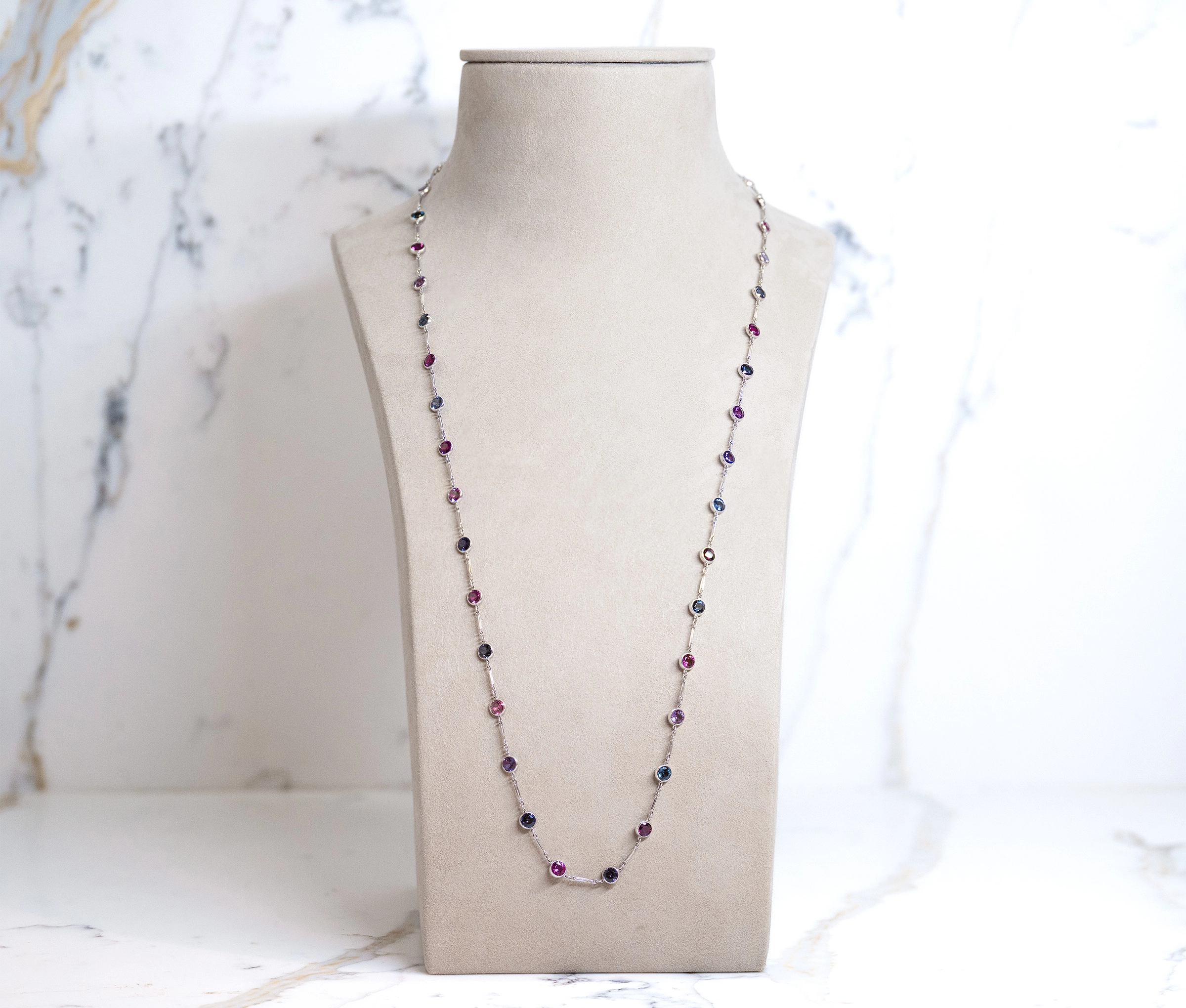 Platnium 23.75 Ct Natrual & Lab Created Multi Color Spinel Necklace - Image 4
