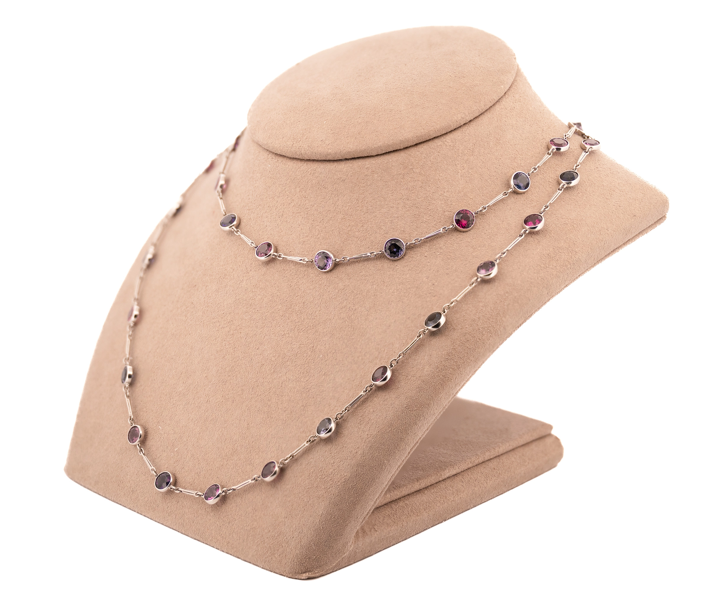 Platnium 23.75 Ct Natrual & Lab Created Multi Color Spinel Necklace - Image 5
