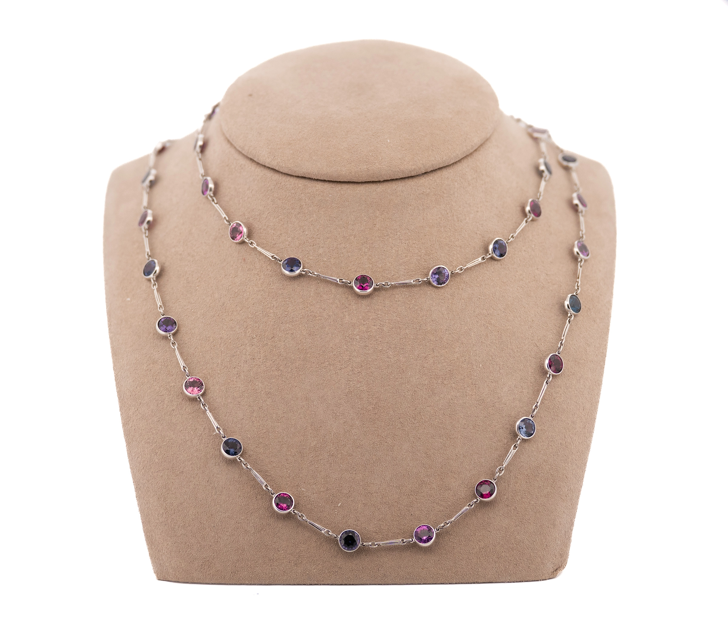 Platnium 23.75 Ct Natrual & Lab Created Multi Color Spinel Necklace