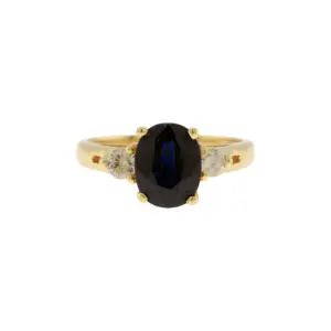 14K Yellow Gold Diamond and Natural Sapphire Cathedral Style Ring