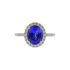 Platinum Tanzanite and Diamond Halo Style Ring