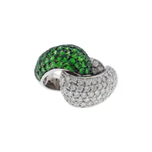 14K White Gold Diamond and Tsavorite Garnet Pave Love Knot Style Ring