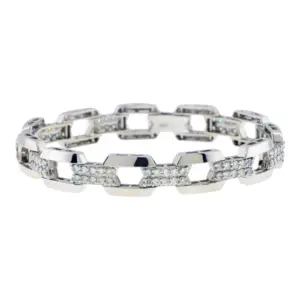 14K White Gold Cushion Shaped Link 3.14 cttw. Diamond Bracelet