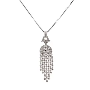 18K White Gold .77cttw Diamond Drop Dangle Pendant Necklace