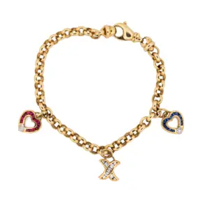 18K Yellow Gold Charles Krypell Sapphire, Ruby, & Diamond Charm Bracelet