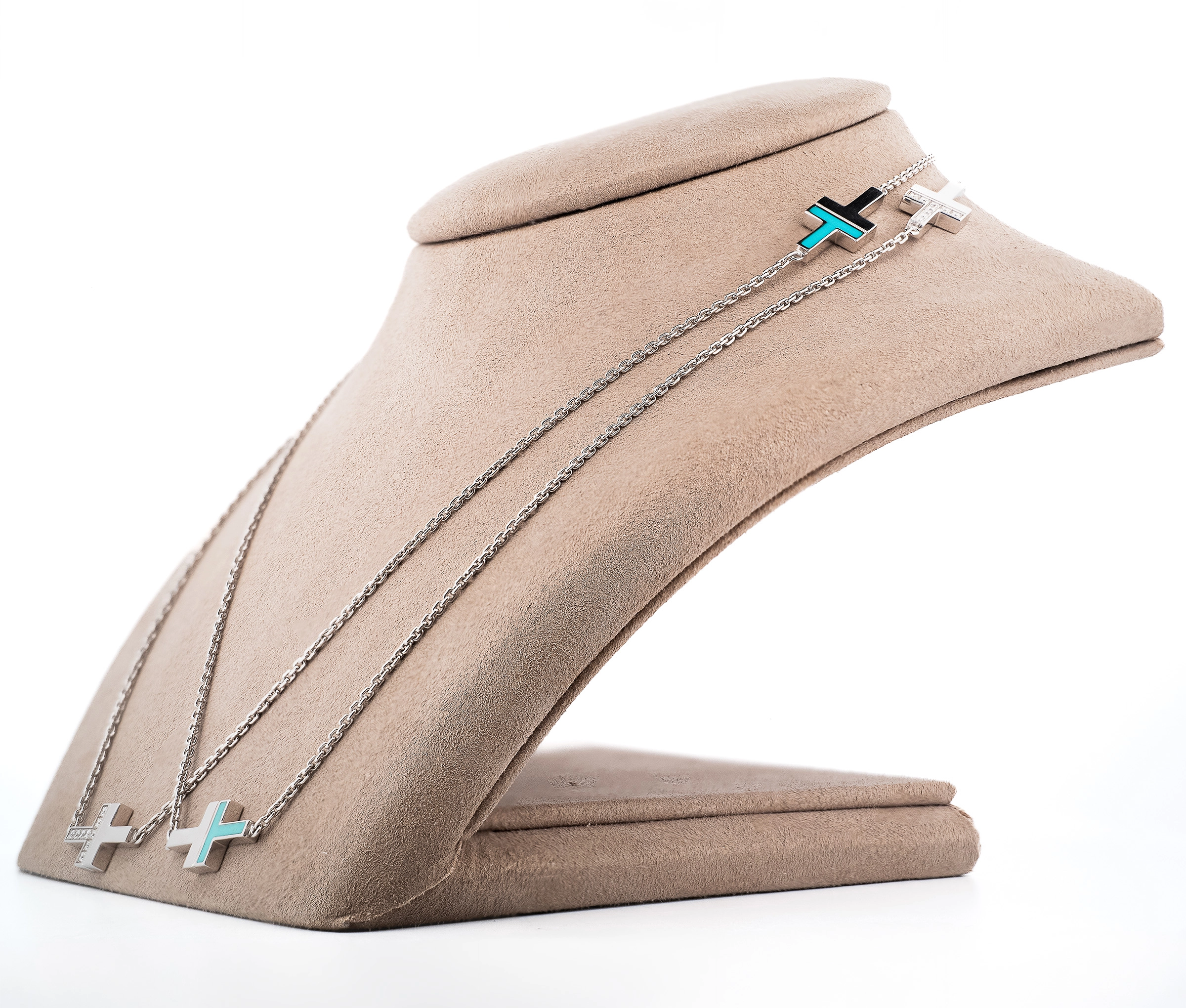 Tiffany and Co 18K White Gold T Diamond and Turquoise Necklace - Image 3