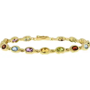 14K Yellow Gold Bezel Set Multi Gemstone Link Style Bracelet