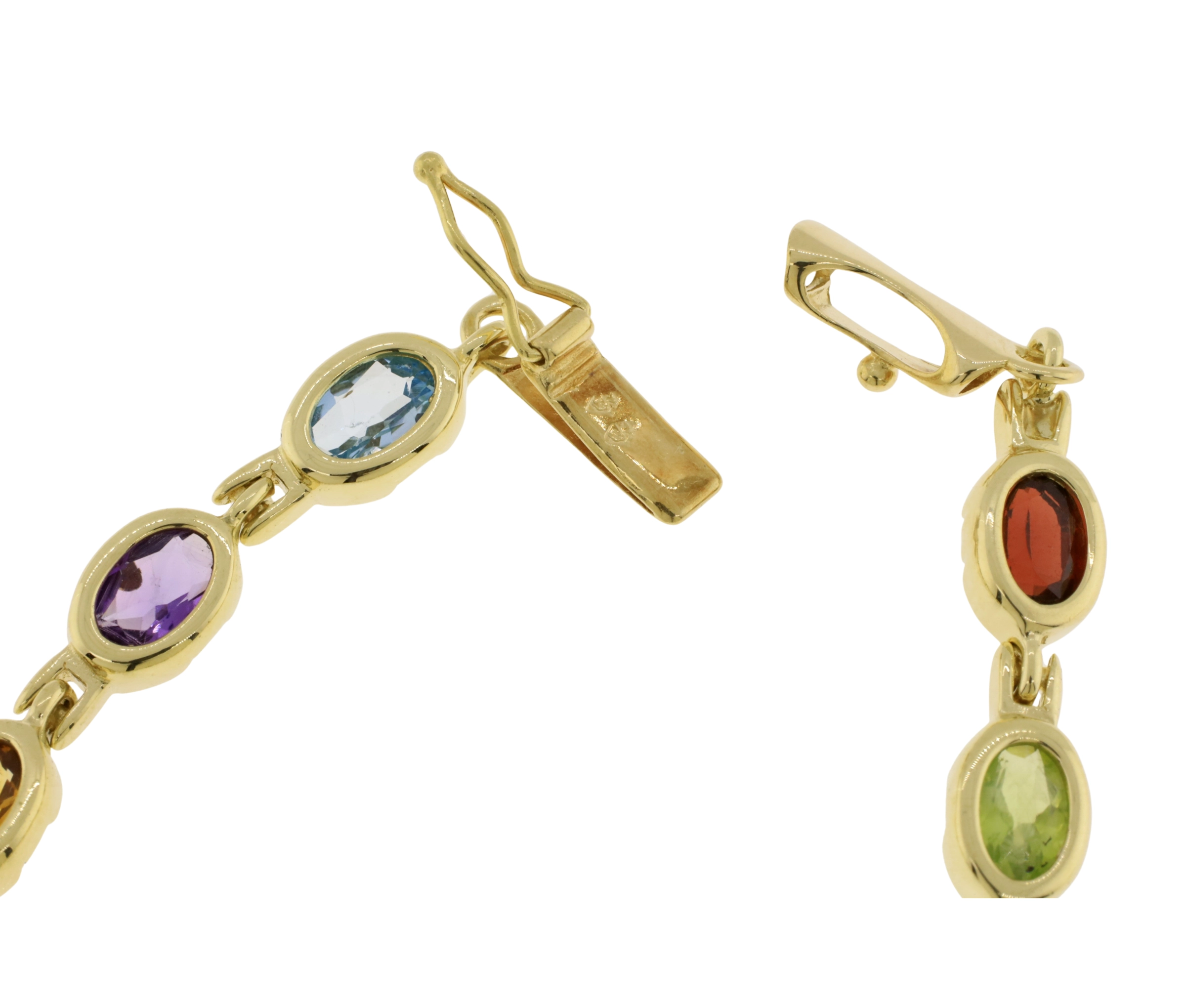 14K Yellow Gold Bezel Set Multi Gemstone Link Style Bracelet - Image 3