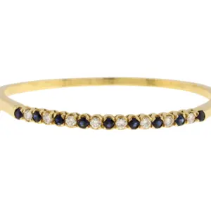 14K Yellow Gold Diamond and Natural Sapphire Hinged Bangle Bracelet