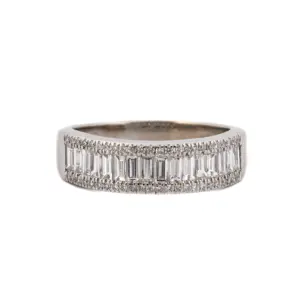 14K White Gold 0.92 cttw. Round Brilliant and Baguette Cut Diamond Band