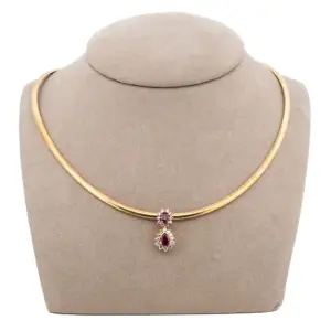 14K Yellow Gold Omega Link with Diamond & Pyrope-Almandine Garnet Necklace