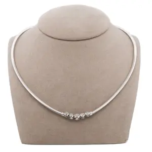 14K White Gold 5 Bezel Set Diamond Omega Necklace