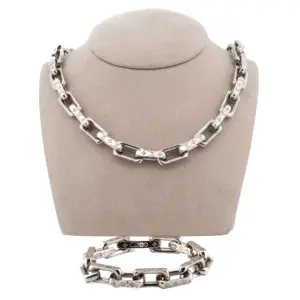 Louis Vuitton Stainless Steel LV Monogram Necklace & Bracelet Set