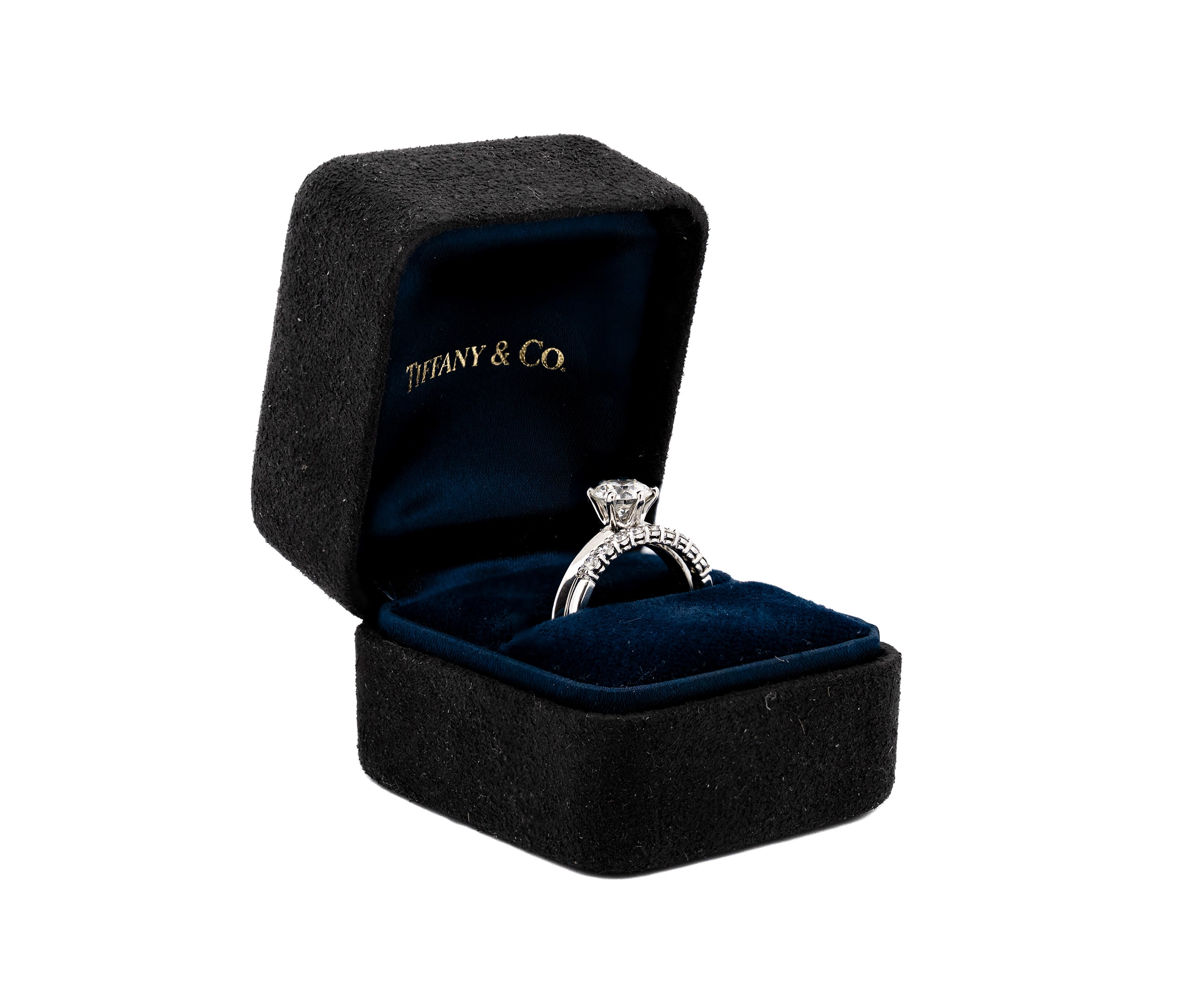 Tiffany and Co. Platinum 1.13ct H VS1 Diamond Ring and Band Engagement Set - Image 3