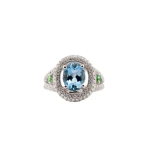 18K White Gold 2.33ct Parade Aquamarine w/ Tsavorite Garnet and Diamonds
