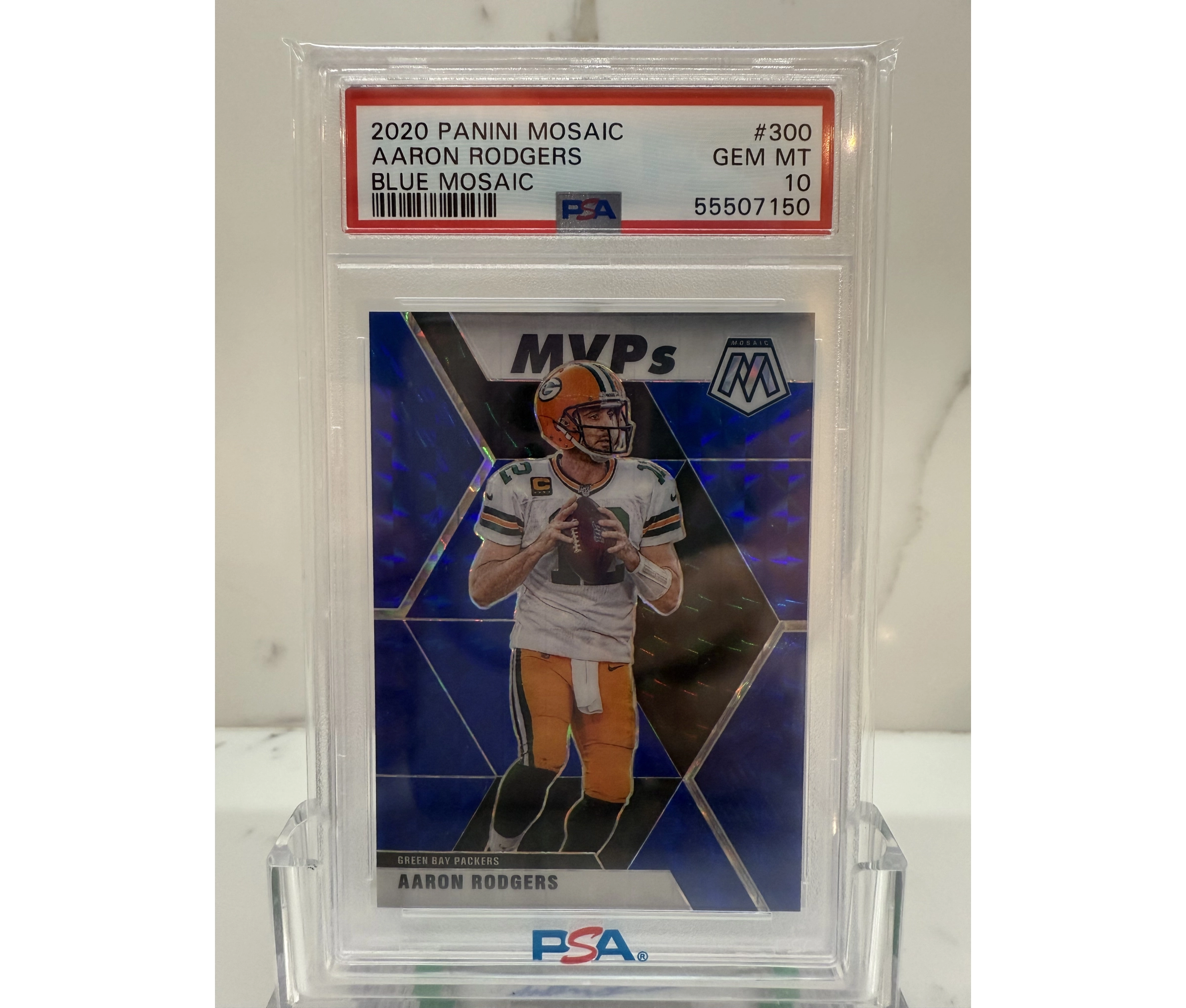 2020 Panini Mosaic Aaron Rodgers Blue Mosaic PSA 10 - Image 2