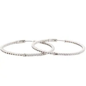 14K White Gold Inside Out Diamond Hoop Earrings 2.68Ct