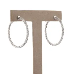 14K White Gold Inside Out 2.00 Ct Diamond Hoop Earrings