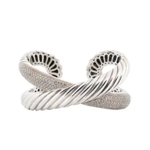 David Yurman X Crossover Kick Diamond Cuff Bracelet in Sterling Silver