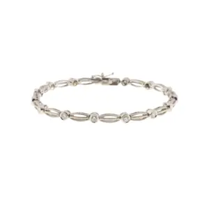 18K White Gold Bezel Set Round Brilliant Cut Diamond Link Bracelet