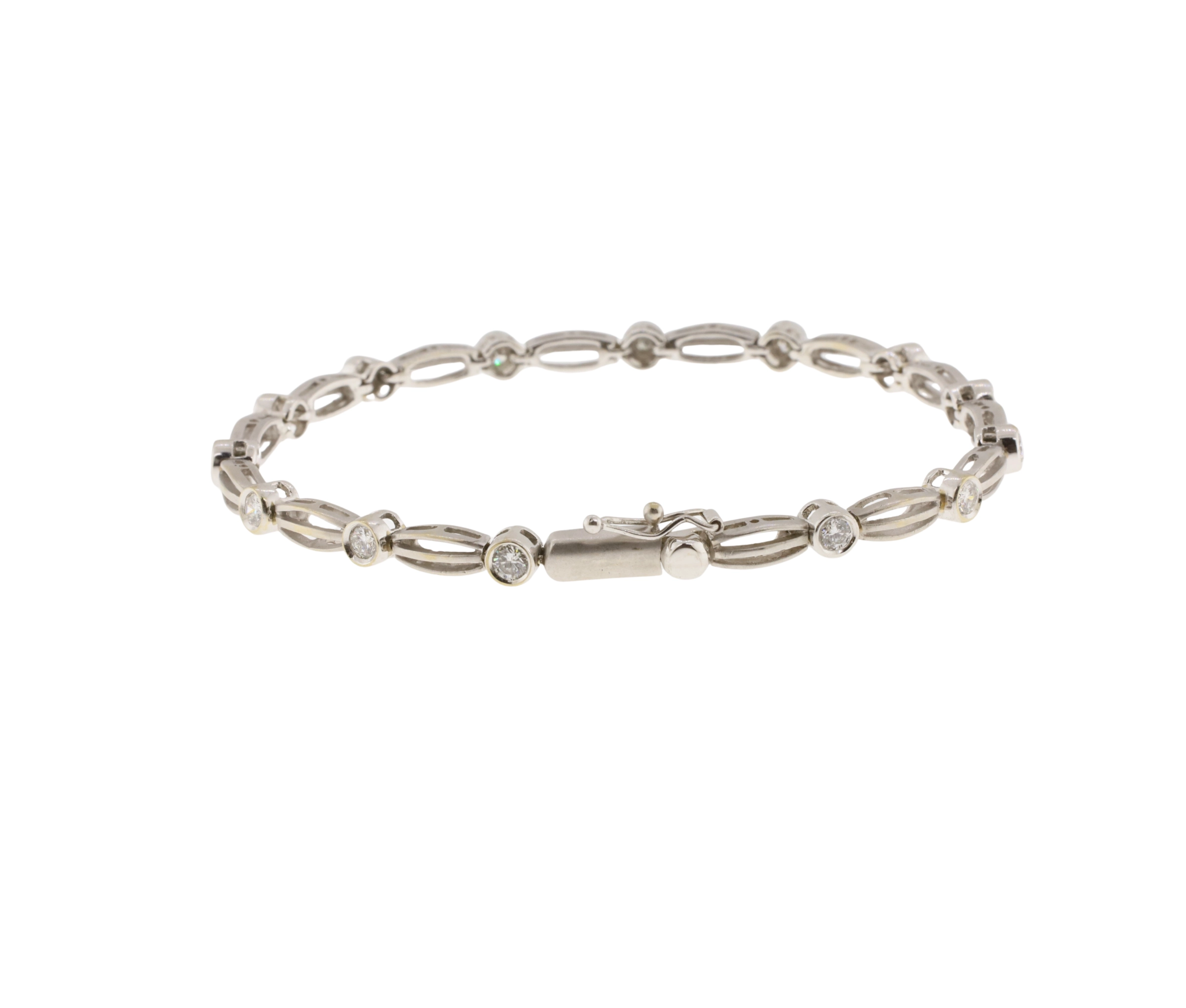 18K White Gold Bezel Set Round Brilliant Cut Diamond Link Bracelet - Image 2