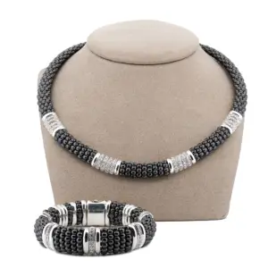 Lagos Black Caviar Ceramic Diamond Station Necklace and Bracelet Set