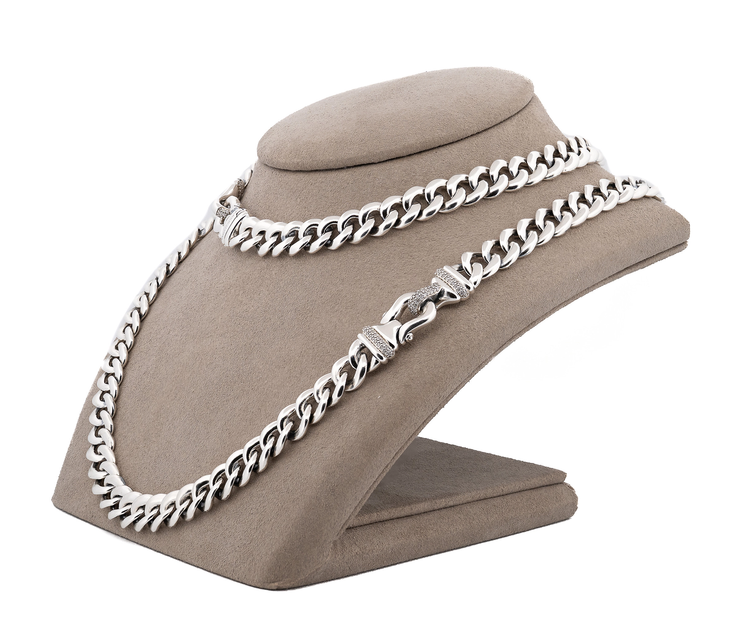 David Yurman Sterling Silver Diamond Buckle Necklace 34in. - Image 3
