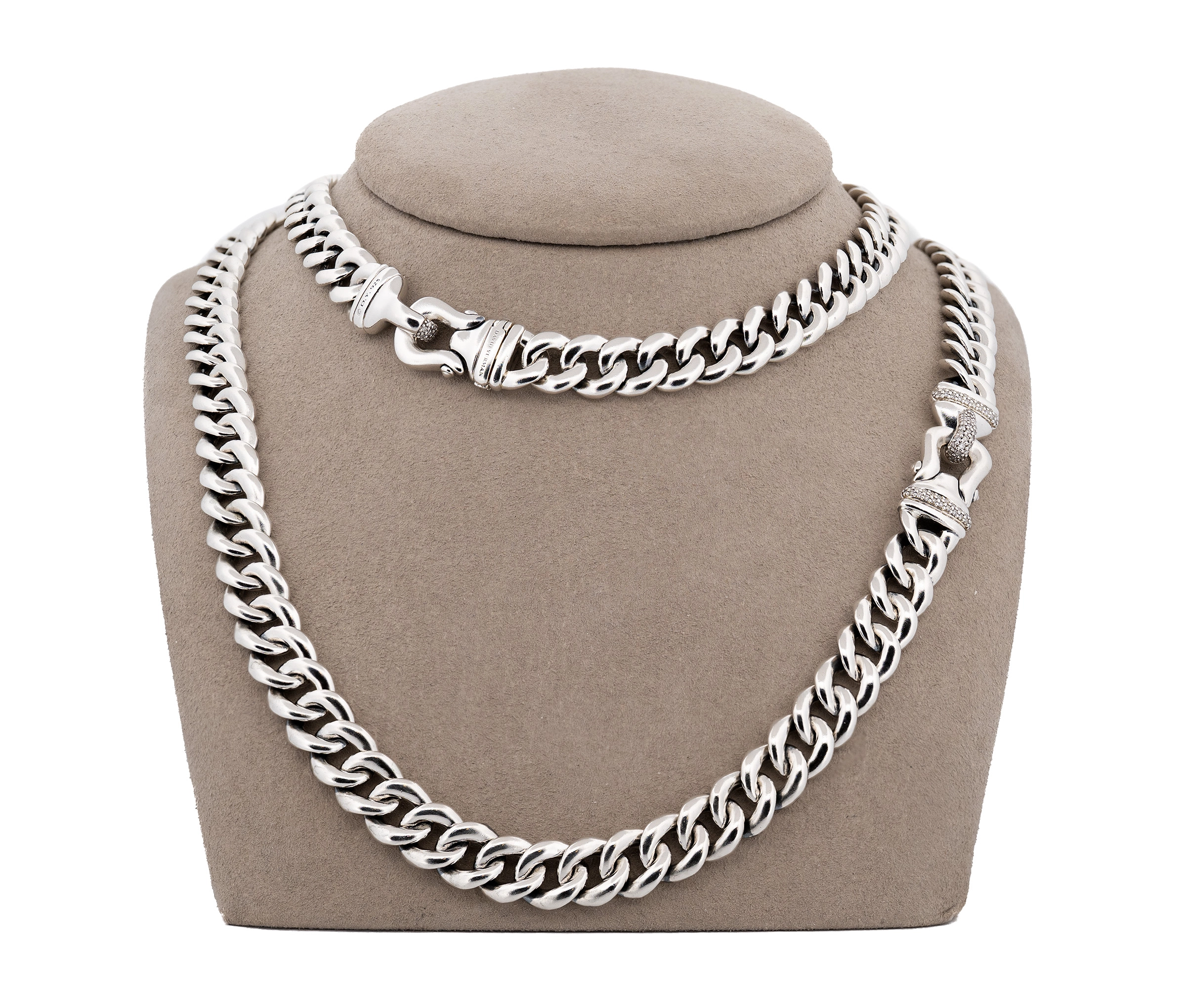 David Yurman Sterling Silver Diamond Buckle Necklace 34in.