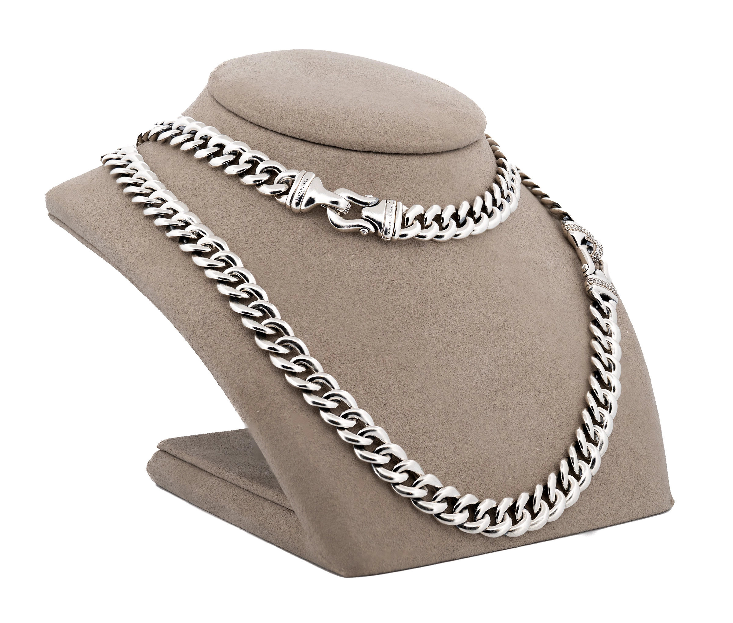 David Yurman Sterling Silver Diamond Buckle Necklace 34in. - Image 4