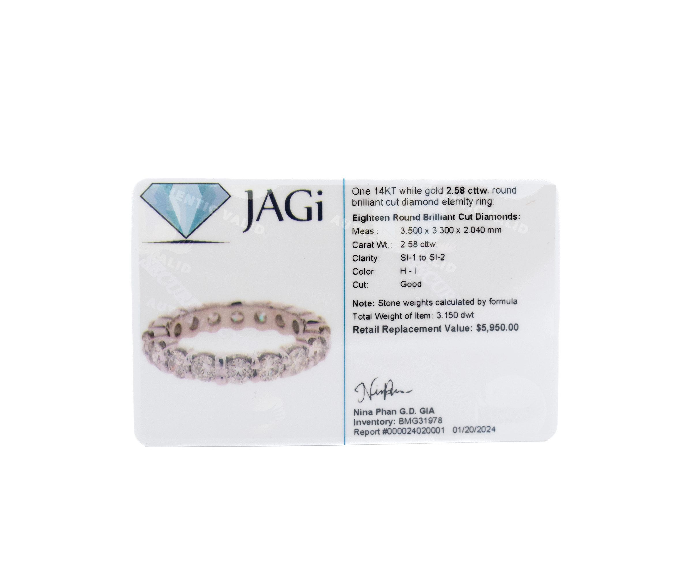 14K Diamond Eternity Ring 2.58cttw. - Image 4