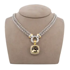 David Yurman Albion Citrine and Diamond Double Wheat Link Necklace in Sterling