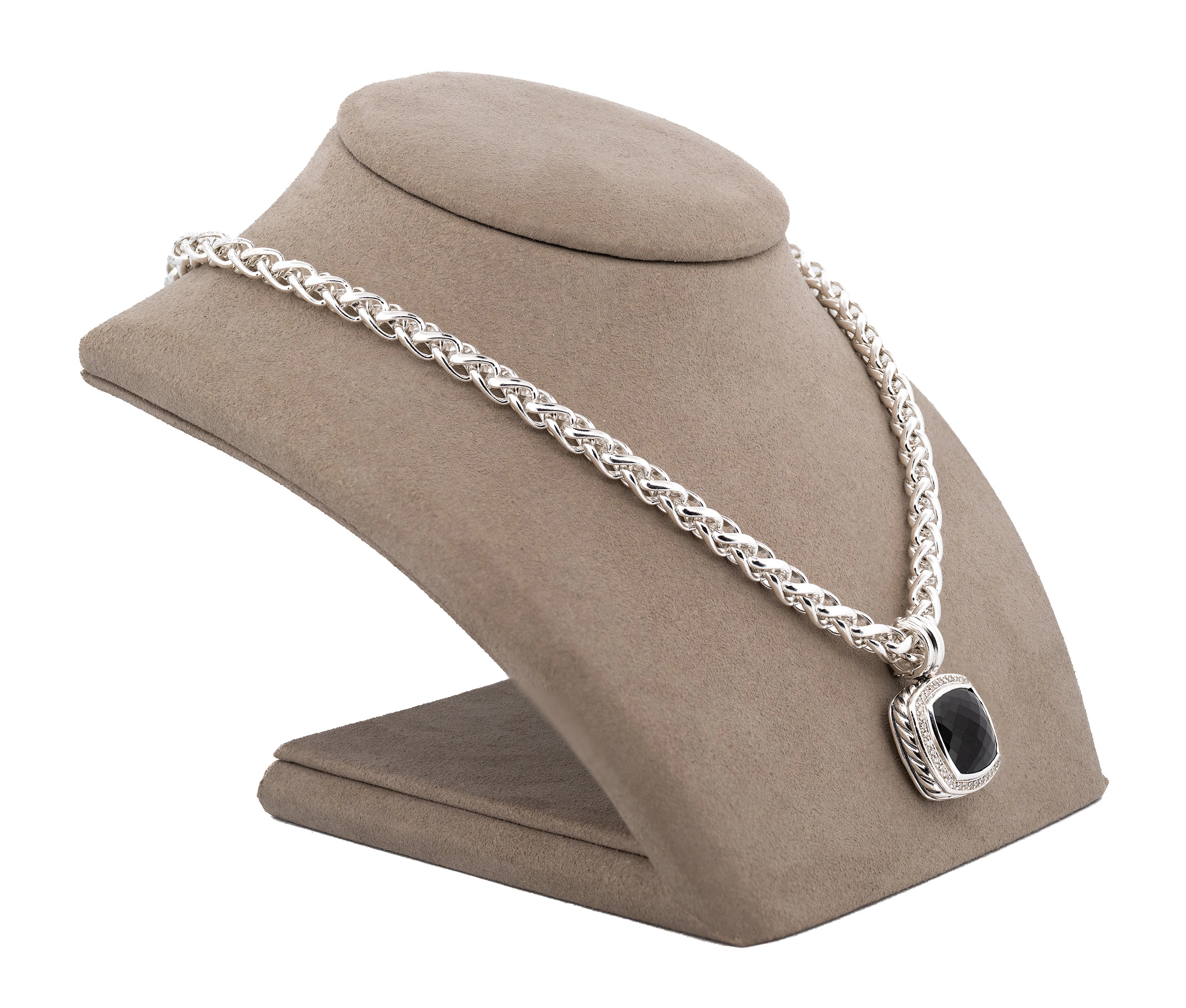 David Yurman Albion Onyx and Diamond Pendant on a 5.8 mm Sterling Wheat Chain - Image 3