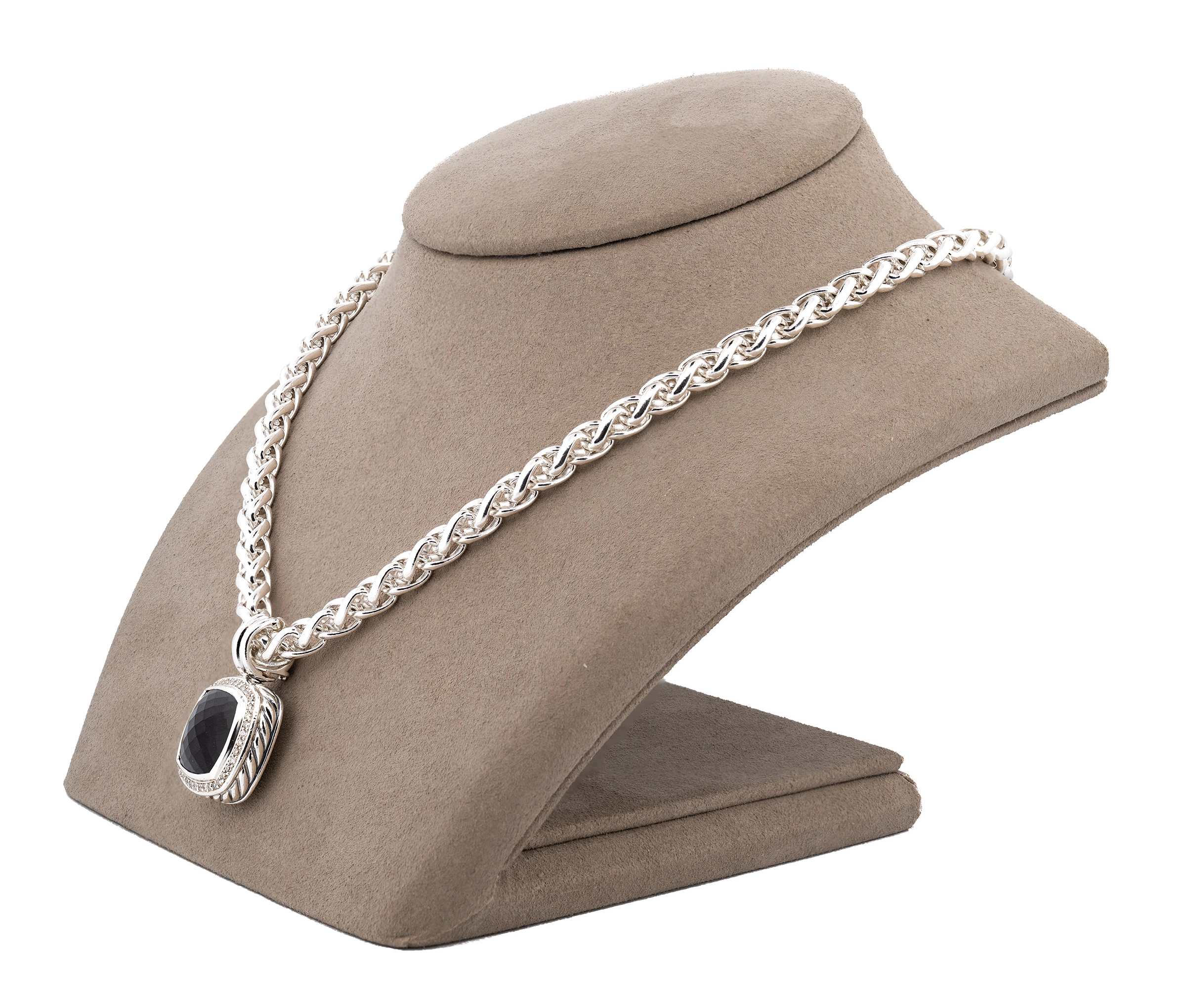 David Yurman Albion Onyx and Diamond Pendant on a 5.8 mm Sterling Wheat Chain - Image 4