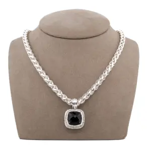 David Yurman Albion Onyx and Diamond Pendant on a 5.8 mm Sterling Wheat Chain