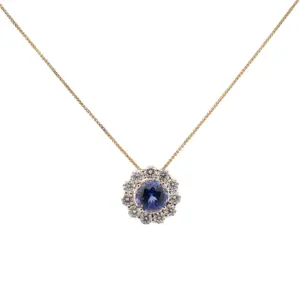 14K Yellow Gold Tanzanite and 2.20Ct Diamond Necklace