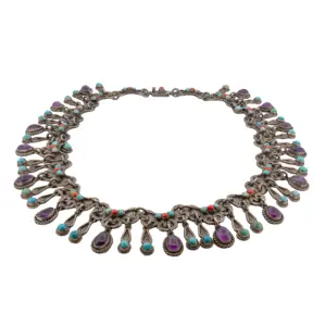 Los Ballesteros Taxco Sterling Turquoise Amethyst Coral MATL/Baroque Necklace