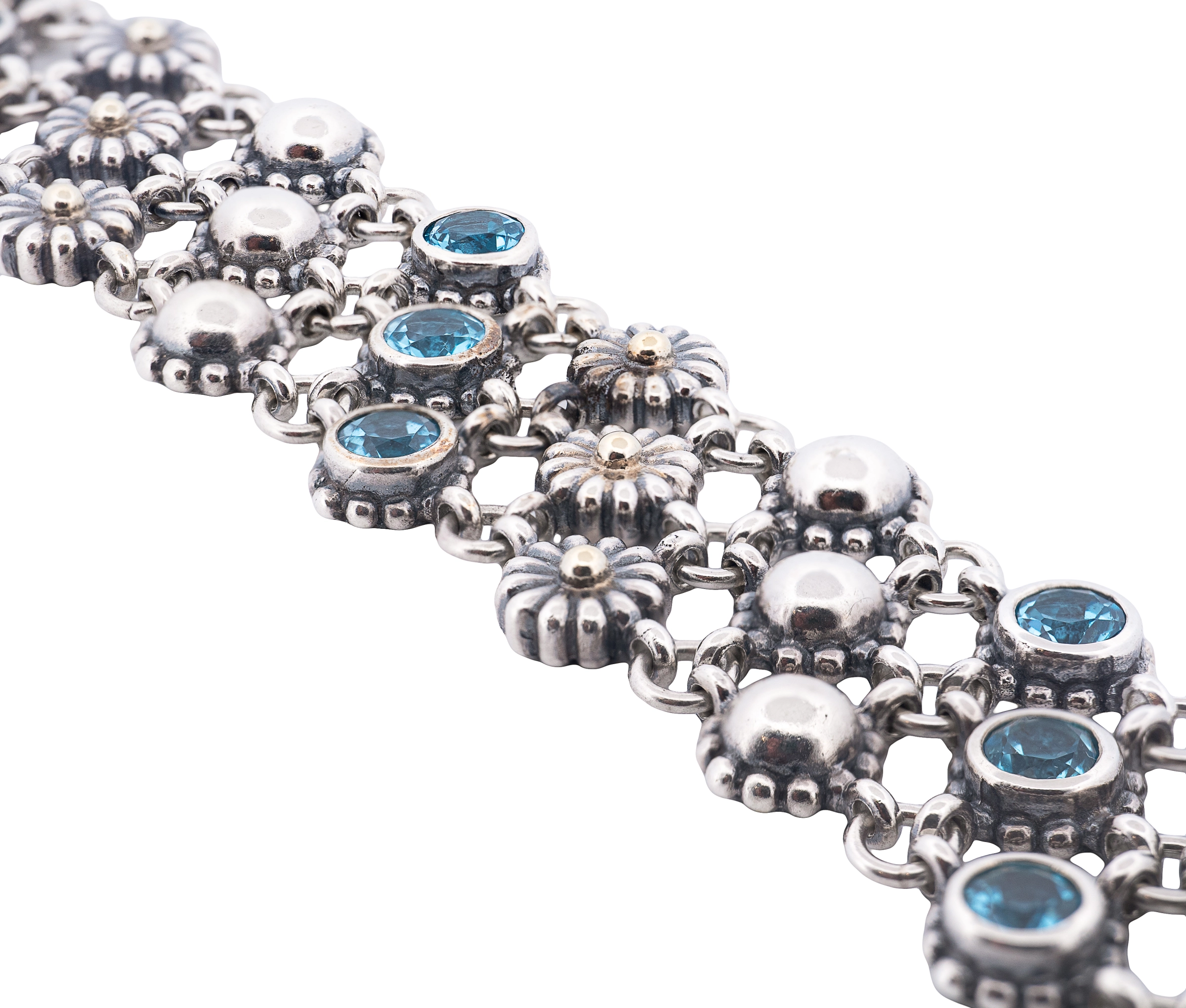 Lagos Caviar 3 Row Blue Topaz Station Bracelet in Sterling & 18K Yellow Gold - Image 4