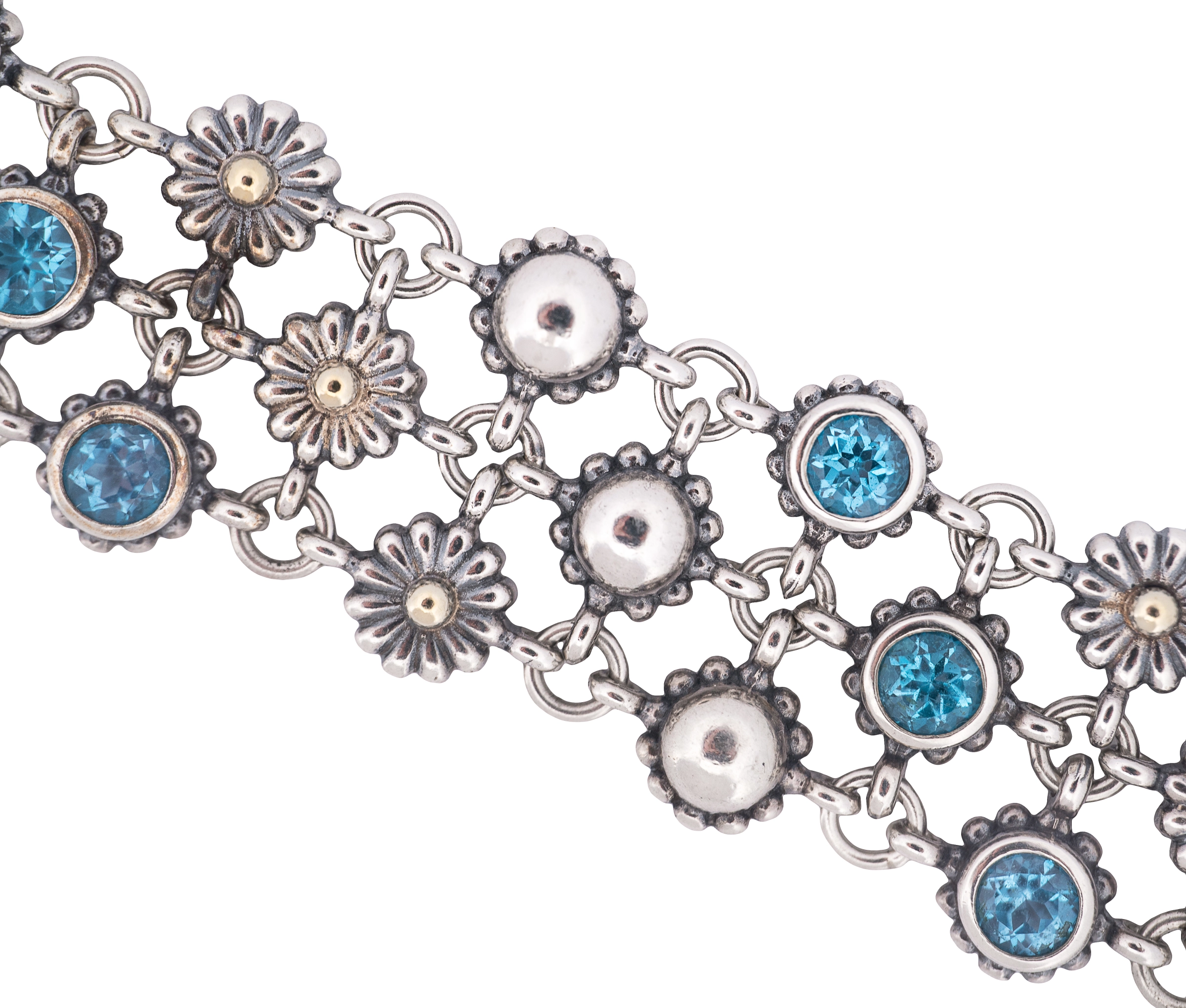 Lagos Caviar 3 Row Blue Topaz Station Bracelet in Sterling & 18K Yellow Gold - Image 2
