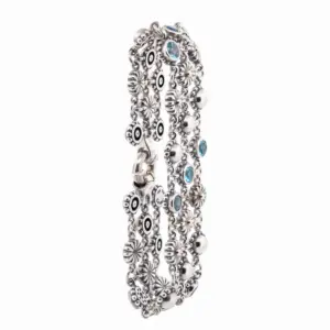 Lagos Caviar 3 Row Blue Topaz Station Bracelet in Sterling & 18K Yellow Gold
