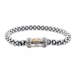 Lagos Caviar Sterling Silver and 18K Yellow Gold Signature Bracelet 7mm