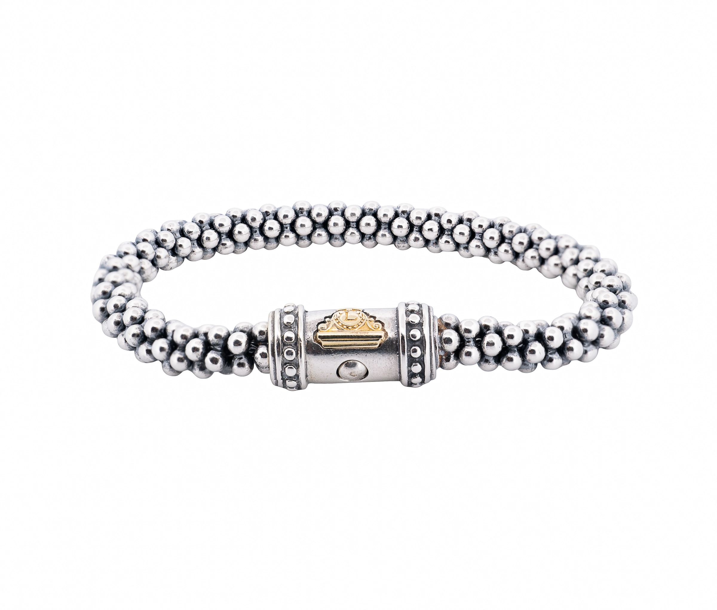 Lagos Caviar Sterling Silver and 18K Yellow Gold Signature Bracelet 7mm