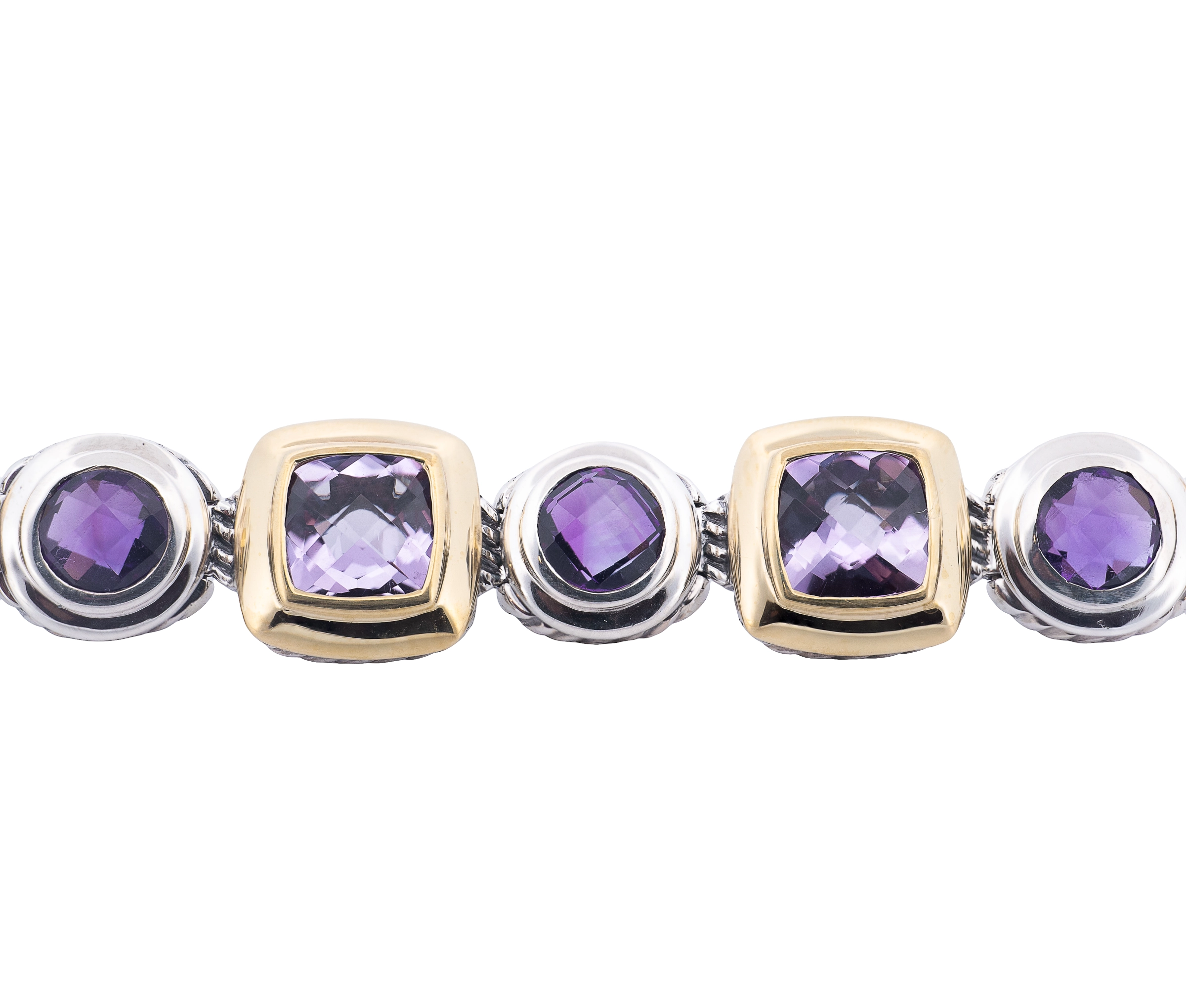David Yurman Renaissance Amethyst Bracelet in Sterling Silver & 18K Yellow Gold - Image 2