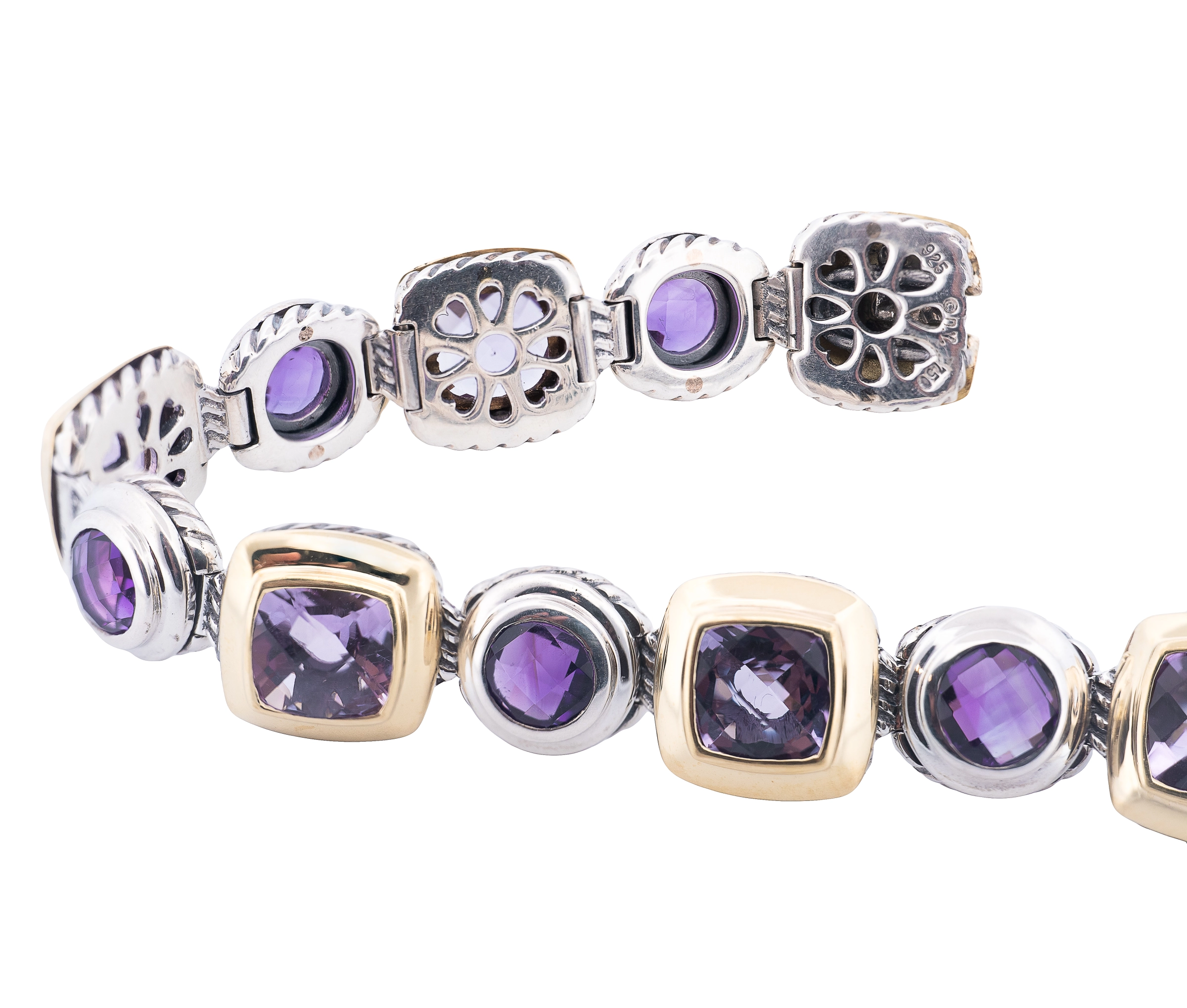 David Yurman Renaissance Amethyst Bracelet in Sterling Silver & 18K Yellow Gold - Image 4